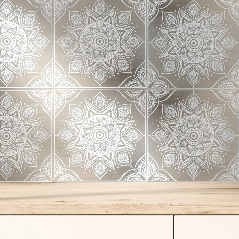 Main Street 24-Pack of 8 x 8"" Wallpaper Tiles for Kitchen Backsplash in White Mandala Design. Peel and Stick Paper Tile. Renter Friendly Backsplash. Self Stick Paper Wall Tiles for Your Home - Image 3